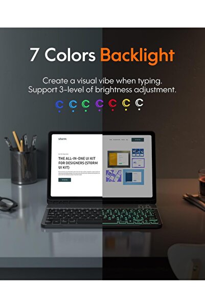 HYX Keyboard Case for Samsung Galaxy Tab S9 FE / Tab S9 11" - 7-Color Backlit, Detachable Bluetooth