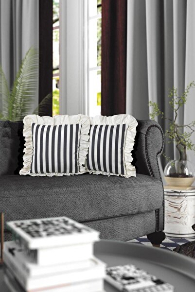 Erba kreasyon Ruffled Striped Patterned Throw Pillow Cover 43X43 100% Duck Linen