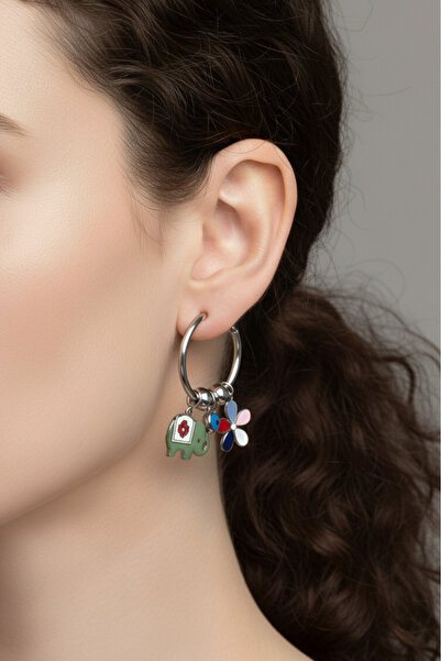 Modacaprea Çelik Filli Çiçekli Klipsi Kadın Küpe I Karamaz Kadın Çelik Küpe