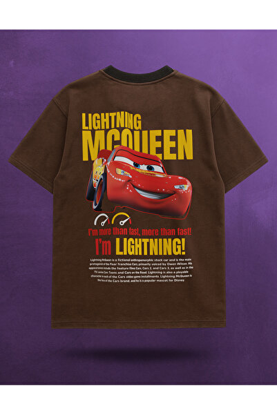 ZAFFİEL تي شيرت بني بتصميم لايتنينج ماكوين