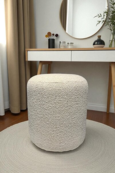 VISIONARIO Silindir Puf - LISBON Bukle Şönil Kumaş - Modern Dekoratif Şık ve ...