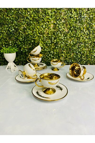 LİLA HOME Gold Cup Set with Bird Wing Symbol Inside