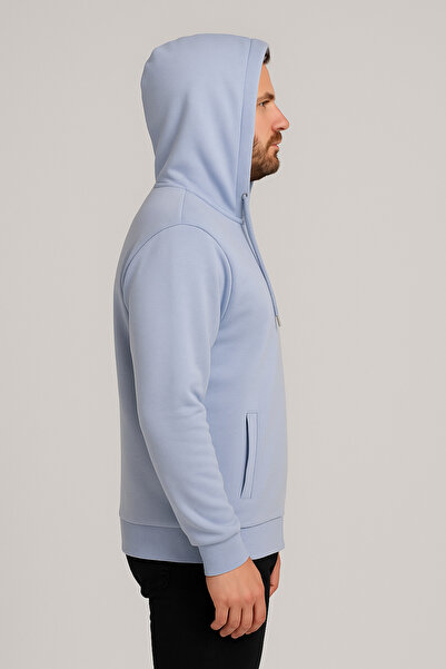 Maccali Ανδρικό μακρυμάνικο μπλουζάκι μπλε με με κουκούλα φερμουάρ