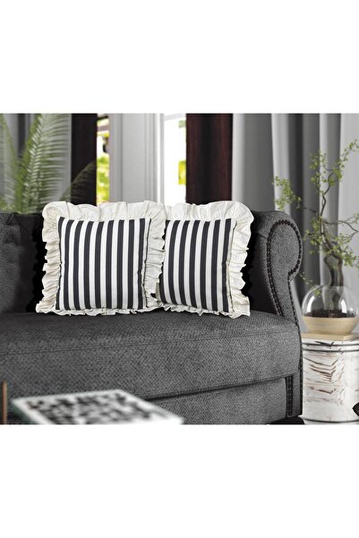 Erba kreasyon Ruffled Striped Patterned Throw Pillow Cover 43X43 100% Duck Linen