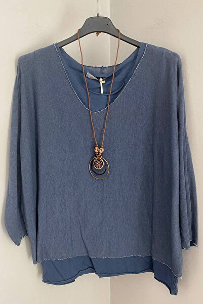 AYASOFYA OTANTIK Bluză din bumbac cu model simplu, culoare albastru indigo, i...