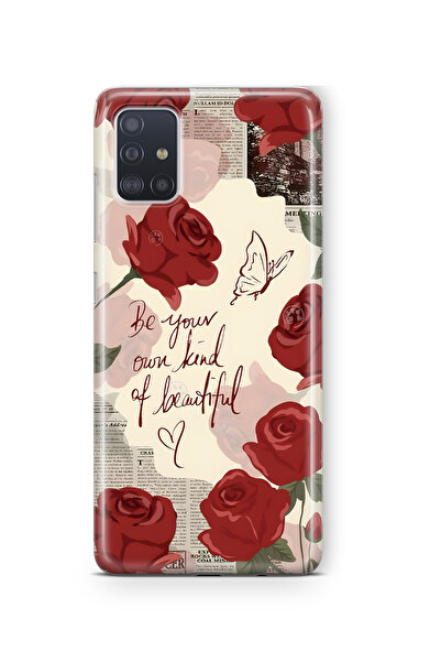 FLAMENKO Samsung Galaxy M51 Uyumlu Kırmızı Gül Desenli Şeffaf Telefon Kılıfı