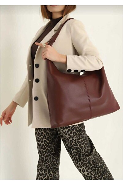 ikosga Large Size Women's Burgundy Shoulder Bag