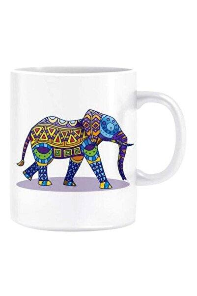 Generic Fast Print Elephant Printed Mug White/Blue/Yellow