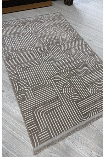 Just Arte Bohem Şönil Kilim Makinada Yıkananabilir Vizon Mutfak Halısı Dekora...