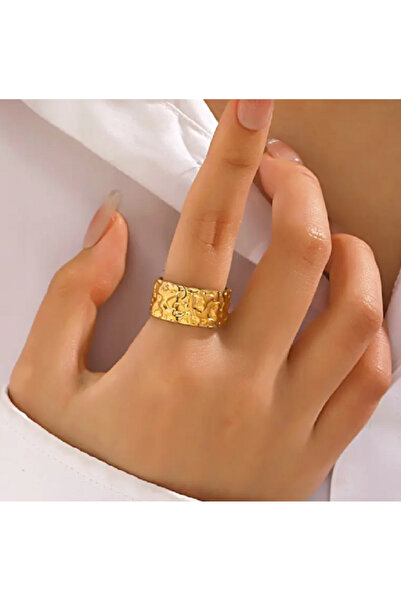TChic خاتم نسائي ذهبي اللون قابل للتعديل بنمط متموج