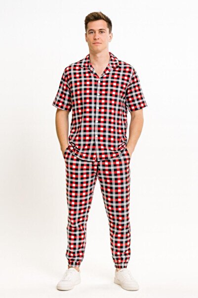 MH2 Men’s Red-Black-White Plaid Pajama Set