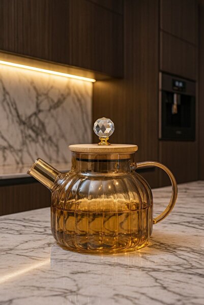 ENYAZA(2024) Optik Çizgili Kristal Taşlı Bambu Kapaklı Ateşe Dayanıklı Bitki ...