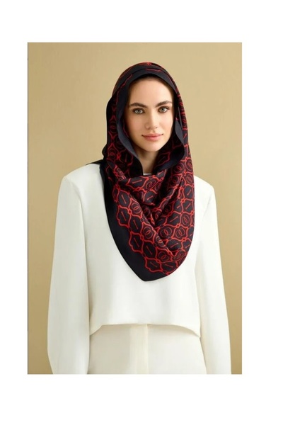 Imannoor Kafes Floş Viskon Şal_241-3010_Kırmızı-Siyah