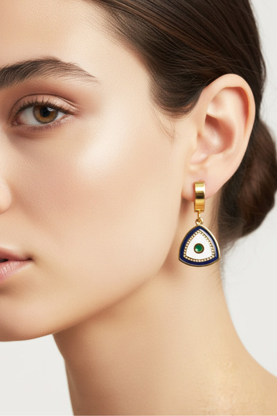 Modacaprea Steel Evil Eye Triangle Navy Blue Clip-On Women's Earrings I Karam...
