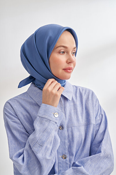 ARMANDA Premium %100 Twill İpek Eşarp Düz Çift Taraflı İpek Silk - Koyu Kot M...