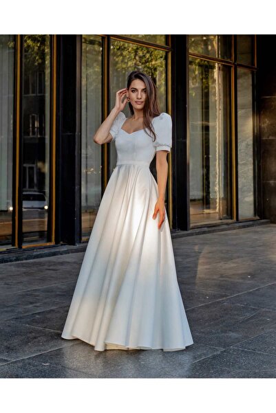 LARIETTE Simple and elegant wedding dress, short sleeves
