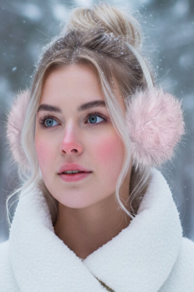 CAŞ DEKORASYON Pembe Renk Simli Peluş Kulaklık