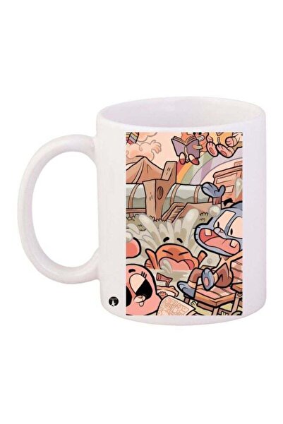 Generic BP Cartoon Printed Coffee Mug White/Pink/Grey