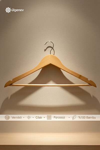 Ülgenev 1 Piece Premium Varnished Wooden Bamboo Hanger – Polished Bamboo Wood Clothes and Pants Organizer Hanger