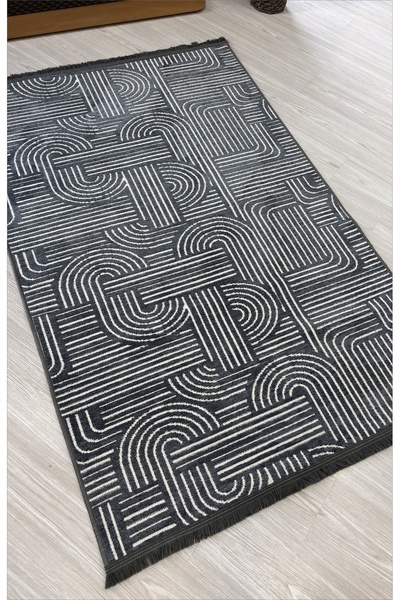 Just Arte Bohem Şönil Kilim Makinada Yıkananabilir Gri Mutfak Halısı Dekorati...