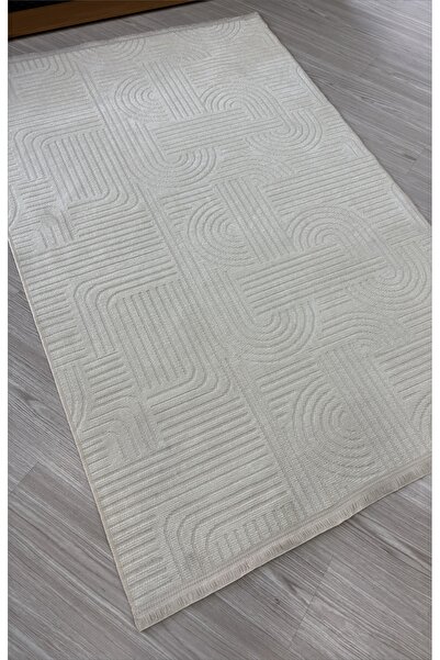 Just Arte Bohem Şönil Kilim Makinada Yıkananabilir Ekru Mutfak Halısı Dekorat...