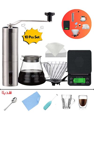 007 Dobio 10-Piece V60 Premium Pour-Over Manual Coffee Maker Set with Dripper & Hand Grinder