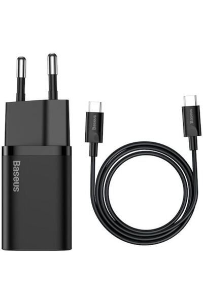 Baseus Încărcător rapid Super Si 25W USB-C cu cablu USB-C de 1 m - Negru