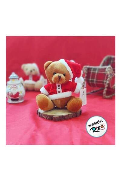 MASHASHOP Plush bear in Christmas costume, dark brown, 22 cm