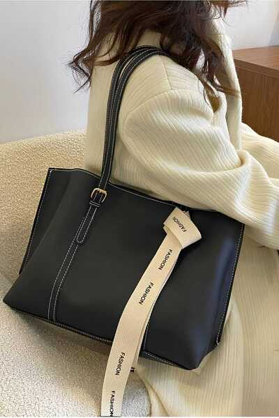 ikosga Large Size Women's Shoulder Bag Black Width 37 cm Height 26 cm