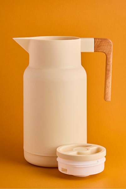 Perotti Sakura Nordic Bamboo Handle Glass Vacuum Thermos 1000 ml Cream