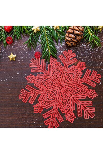 Yenigeldi Christmas Placemat Red Snowflake Round Vinyl Non-Slip Washable Heat Resistant