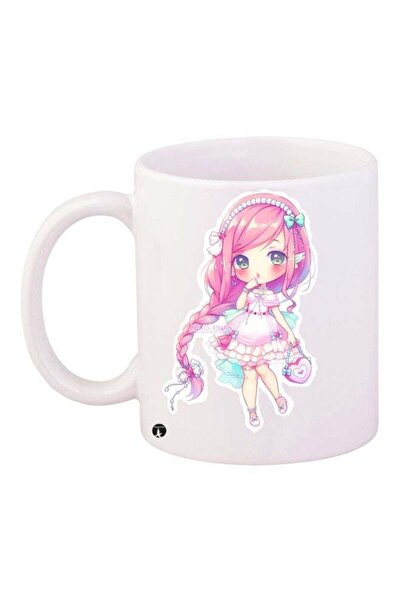 Generic BP Cartoon Girl Printed Coffee Mug White/Pink/Beige