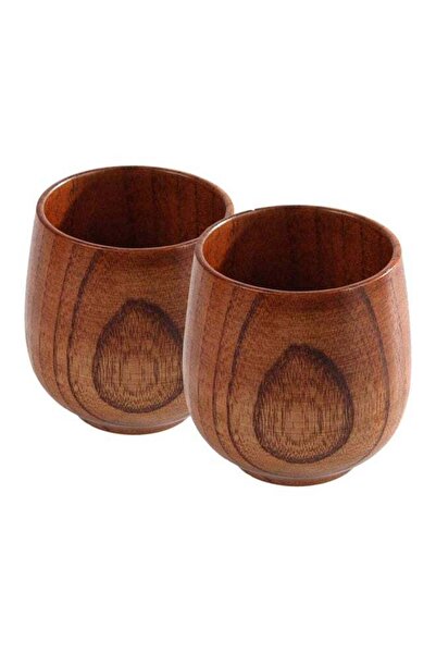 Generic Pack Of 2 Wooden Tea Cup Set Brown 8cm