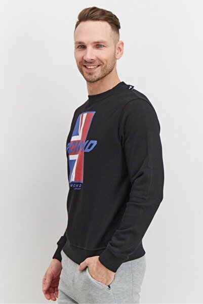 John Richmond Men Sportswear Fit Crew Neck Graphic Sweatshirt, Black