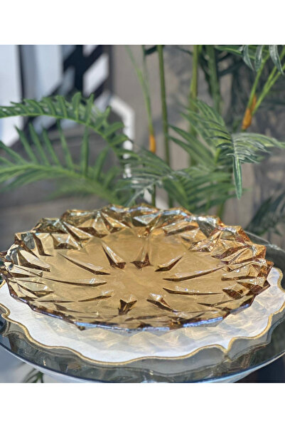 sahane & bazaar KRİSTAL DESENLİ CAM SUNUM VE DEKORATİF TABAK & SERVİS SUNUM T...