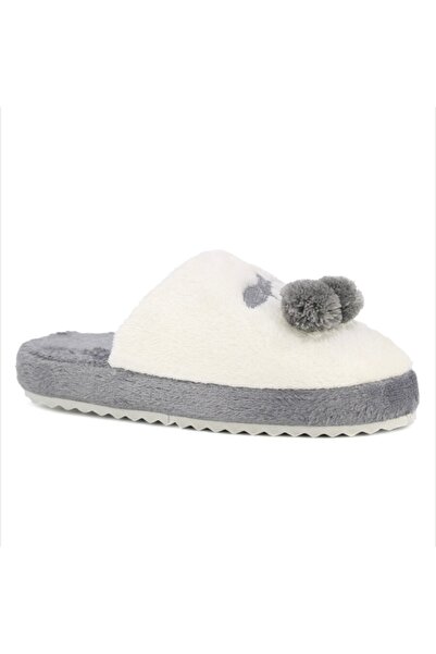 Home Women's Gray Cherry Embroidered Indoor Slippers