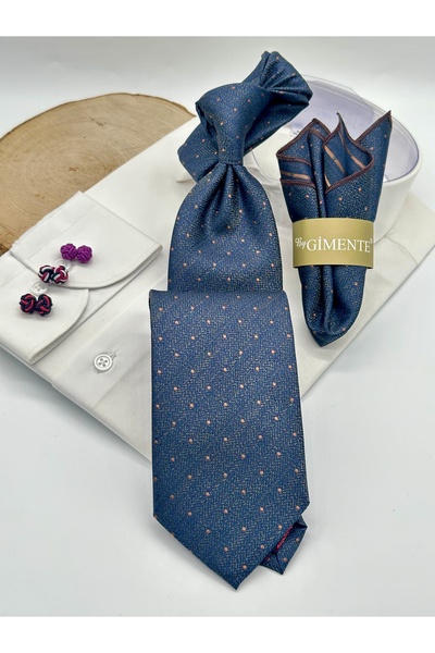 Gutiero Classic Navy Blue Dotted Tie with Handkerchief