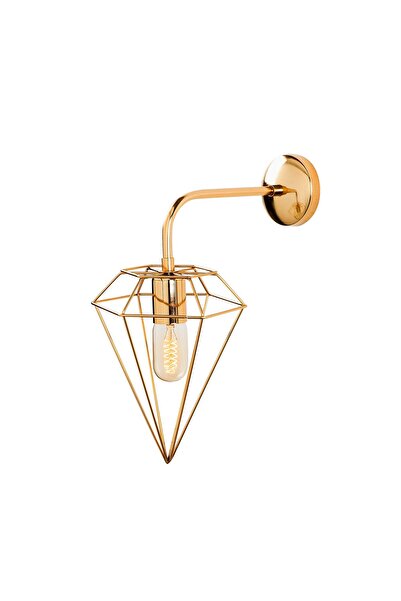 MOİRA Diamond Geometric Wire Headboard Metal Single Sconce Gold Plated, Modern Decorative Wall Lamp Elmas-6304