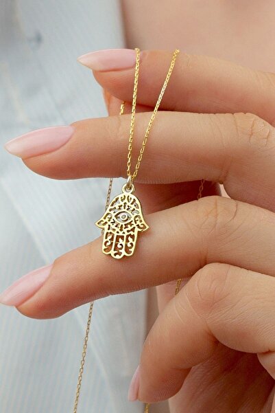 SAKLI TAKI 925 Ayar Gümüş Gold Fatma Ana Eli Kolye