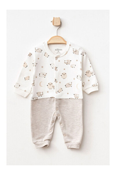 LC Waikiki Baby Boy Lamb Patterned Jumpsuit with Snap Fasteners 0 Month - 6 M...