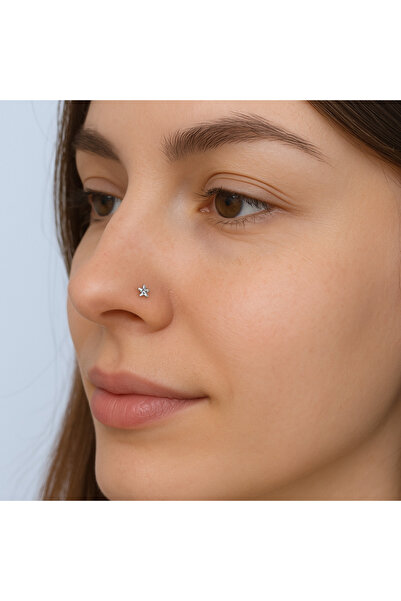Heppii Yıldız Taşlı Kıvrımlı Düşmeyen Çelik Hızma Spiral Burun Piercingi