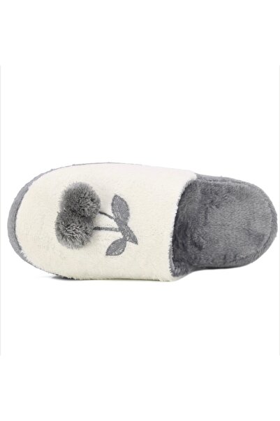 Home Women's Gray Cherry Embroidered Indoor Slippers