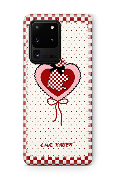 FLAMENKO Samsung Galaxy S20 Ultra Red Checkered Rabbit Pattern Transparent Phone Case