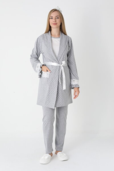 EM&FA TEKSTİL Pregnant Maternity Pajama Set with Robe