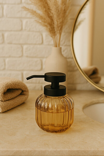 yeninesilevim Renkli Cam Siyah Kapaklı Şık Tombul Sıvı Sabunluk/Deterjanlık