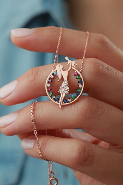 MUİ JEWELRY 925 Ayar Anne Bebek Rose Gümüş Kolyesi