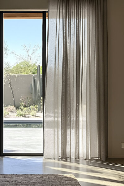 Ran Perde Kalın Dokulu Keten Tül Perde - Açık Kahve - 1x2,5 Pile