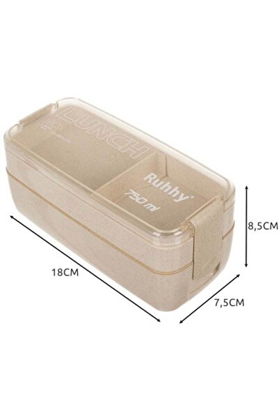 WTO Food Box (wheat fiber) with cutlery, 350 ml + 400 ml, 8.5×7.5×18cm