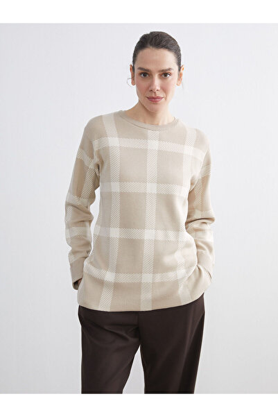 LC Waikiki Vizyon New Season Crew Neck Plaid Women's Knitwear Sweater