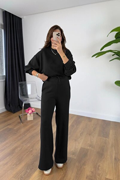 BARLİZ Set de damă din țesătură din bumbac pieptănat, sezonier, casual, cu mâ...